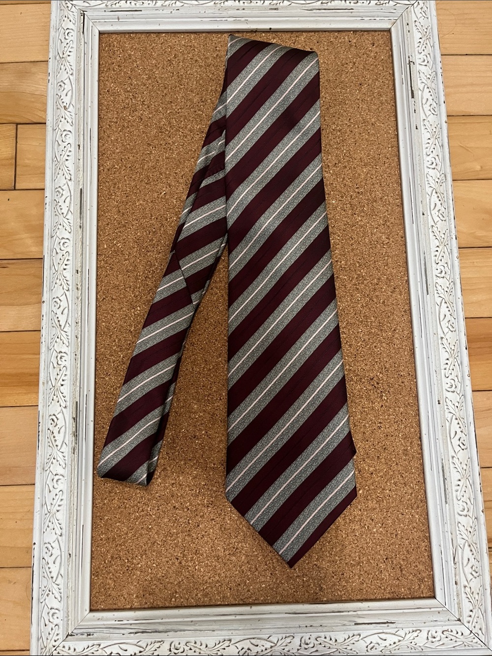Men's Burgundy and Silver Striped Tie